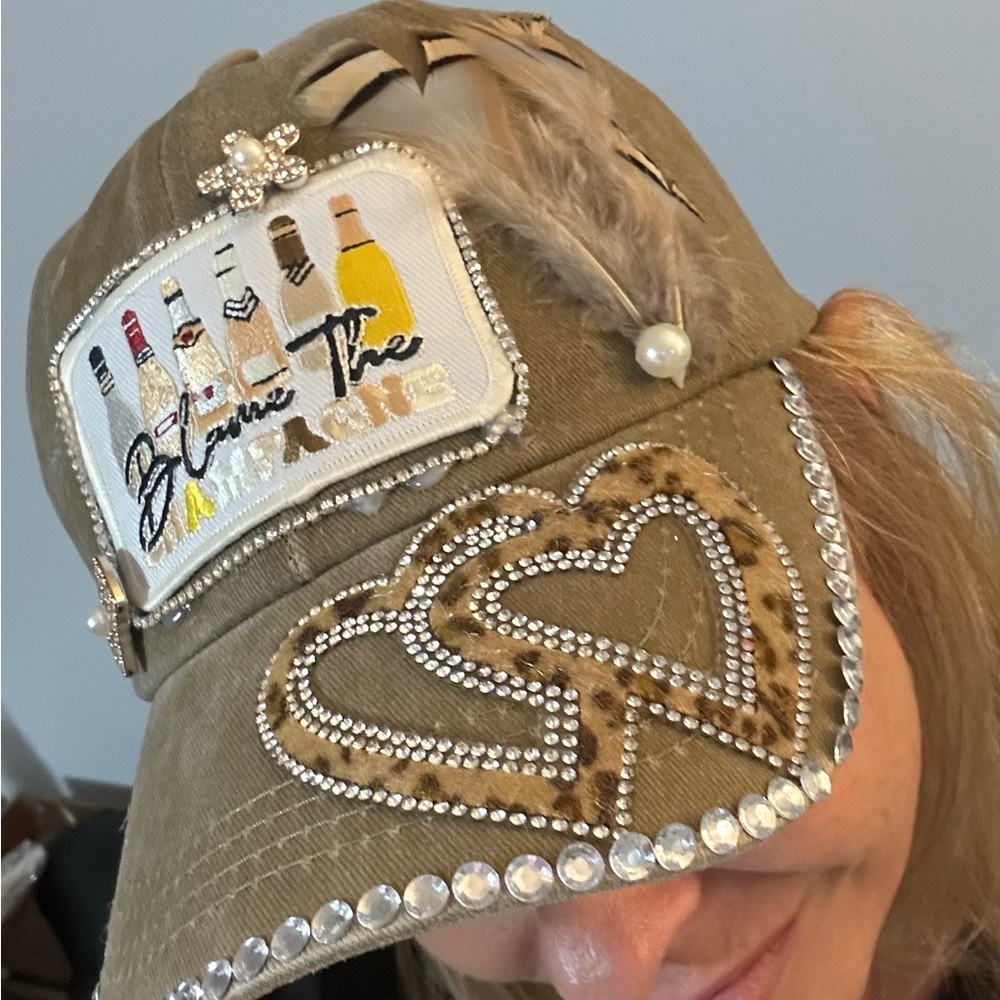 Embellished Tan Cap with Rhinestones
